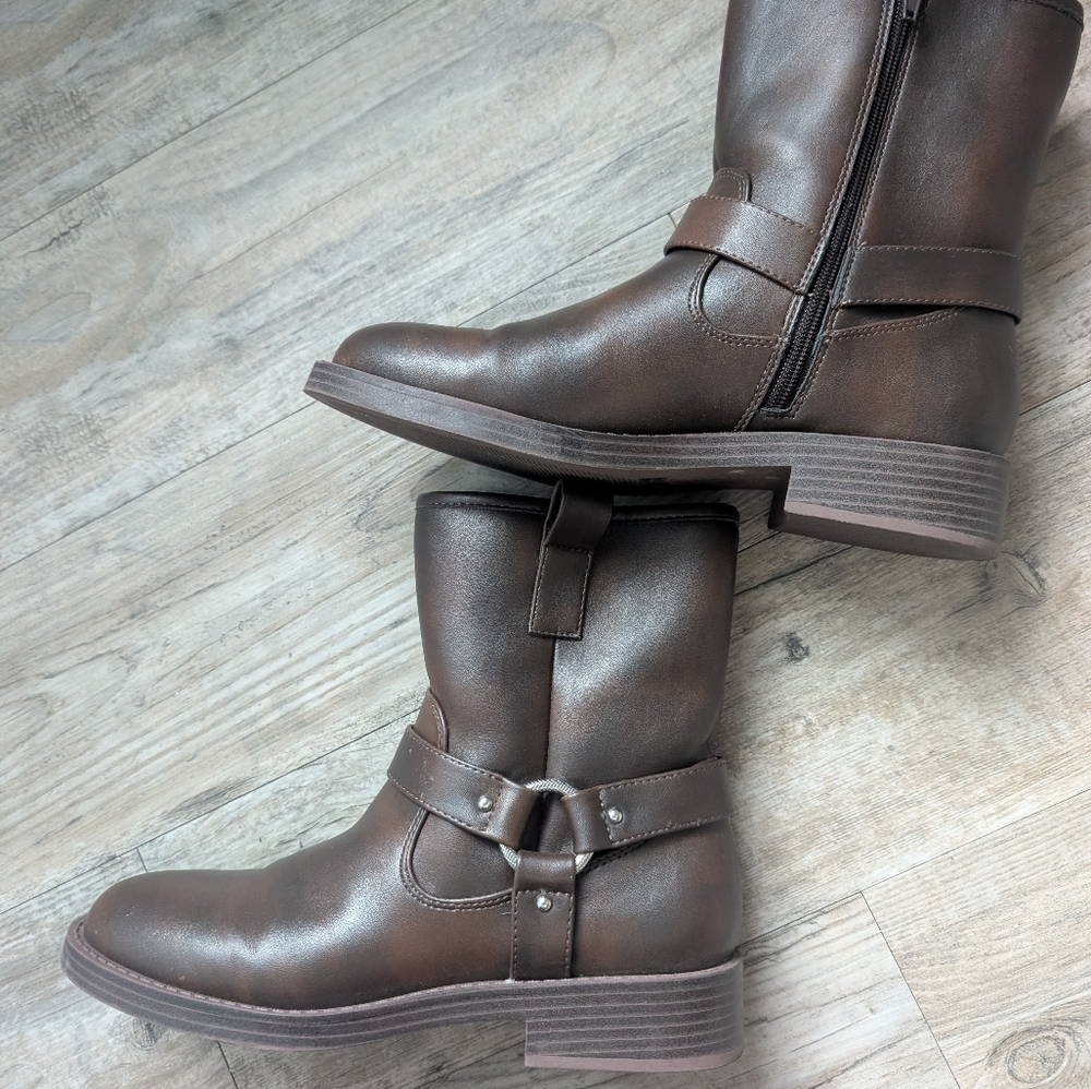 DV by Dolce Vita Brown Leather Harness Moto Boots - Picture 7 of 10